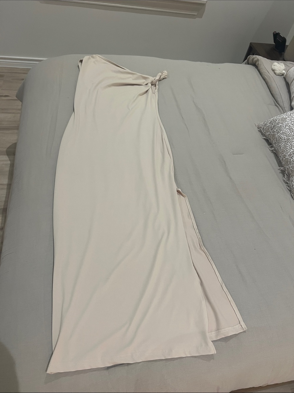 SHEIN One-Shoulder Knot Maxi Dress in Cream